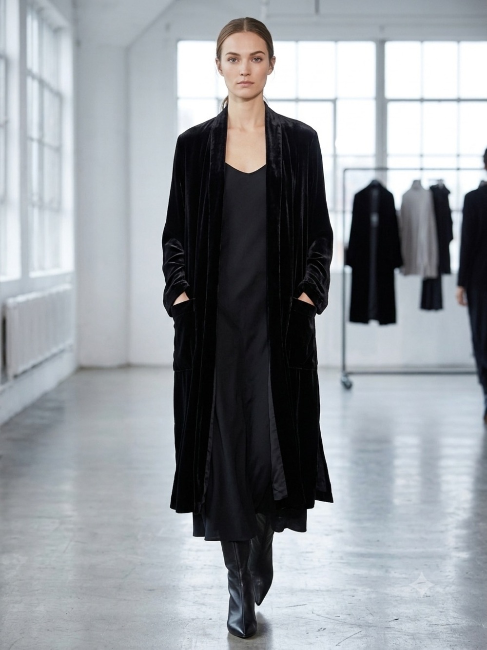 Eileen Fisher Black Velvet Open Coat